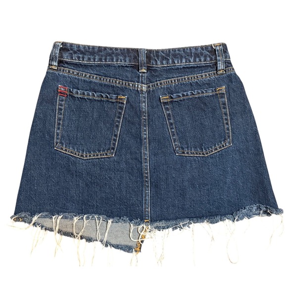 BDG Urban Outfitters Asymmetrical Raw Hem Denim Mini Skirt Dark Wash Small - Picture 3 of 5